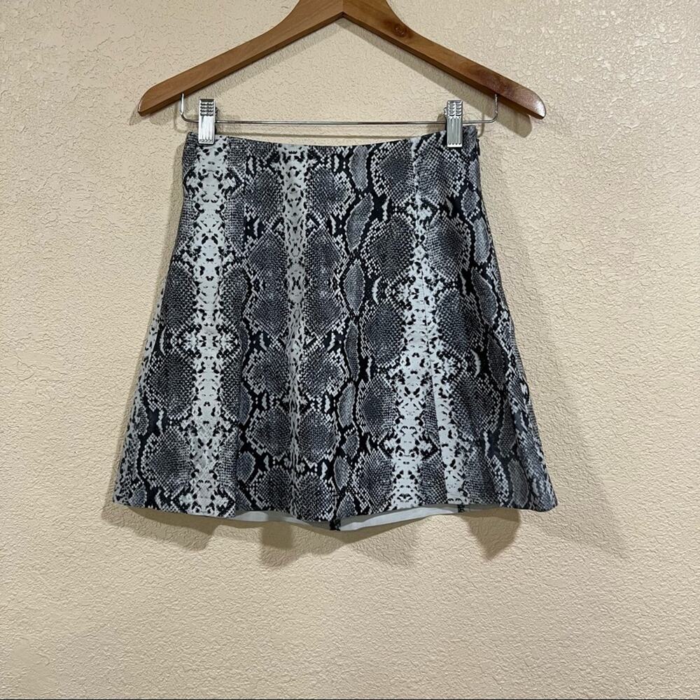 VEDA black gray Snakeskin Lambskin Leather A-line Mini Skirt 2